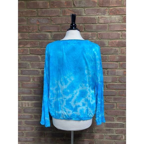 Michael Michael Kors Blue Tie Dye Jeweled Long Sleeve Top Size Medium - Picture 3 of 6